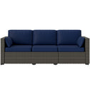 Patio Couch PE Wicker Deep Seating Outdoor Sofa with Removable Cushions, 3 Seater Rattan Sofa, Outdoor Furniture for Balcony, Deck, Garden and Poolside, Navy Blue
