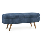 Oval Storage Ottoman Bench with Foam Cushion and Sturdy Rubberwood Legs, Multi-Use Footstool for Bedroom, 43.5" L x 16" W x 16" H, Dark Blue