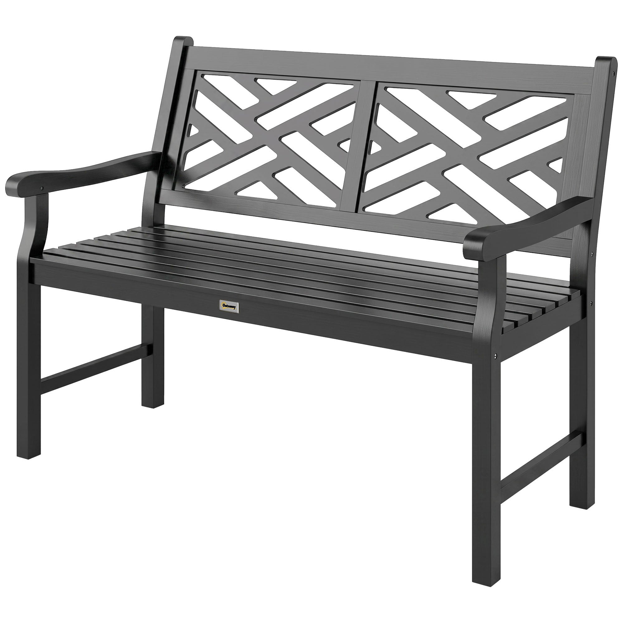 Outdoor Garden Bench, Wooden Frame Patio Bench with Geometric Pattern, 43.25 Inch Weatherproof 2-Person Love Seat for Garden, Lawn, Porch, Yard, Work Entryway, Black