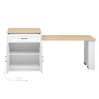 Kitchen Island with Extendable Table, Double-Sided Storage, Power Outlet, Adjustable Shelves, Lockable Wheels, 83" L x 27.5" W x 36" H, White Oak
