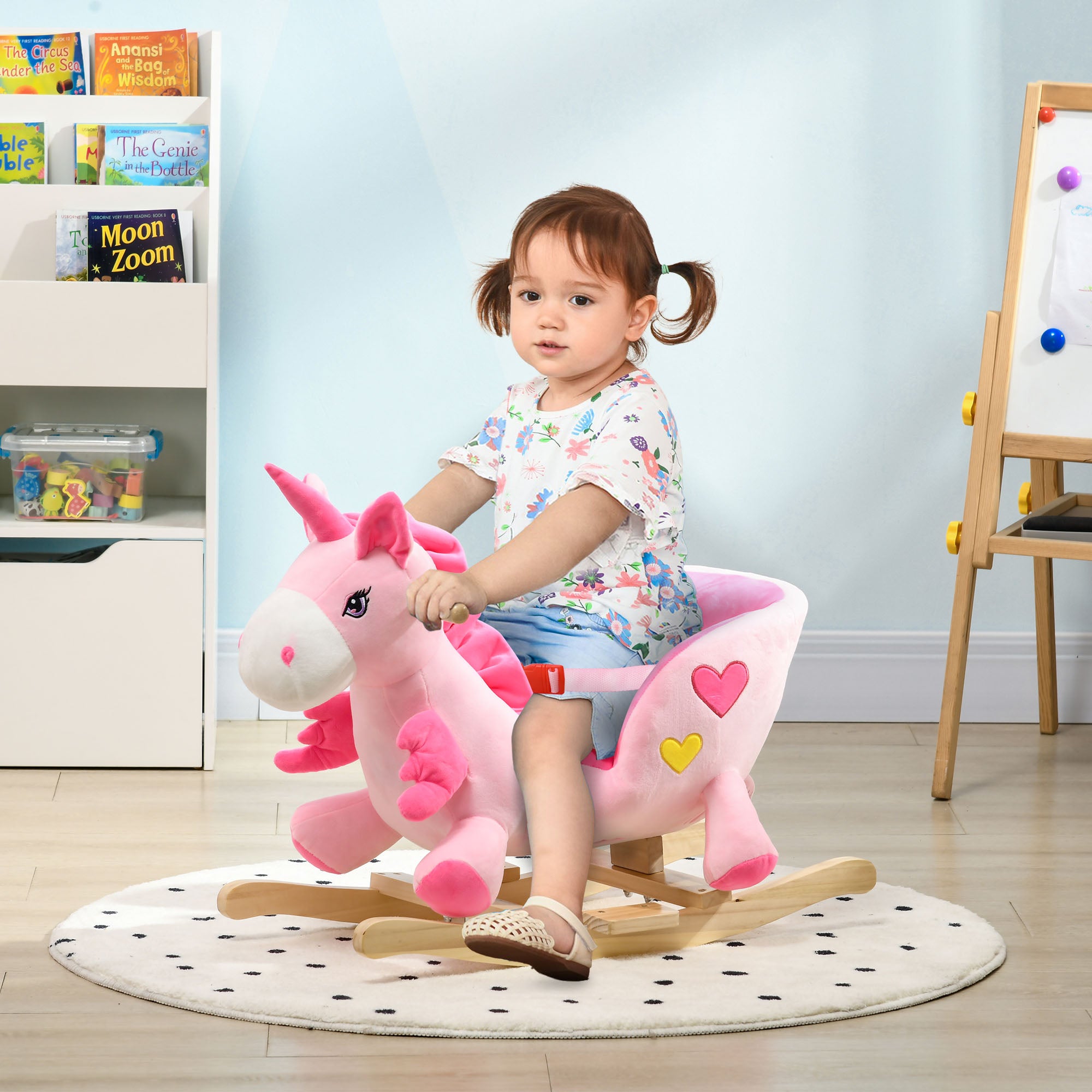 Baby Rocking Horse Ride On Unicorn with 32 Songs, Seatbelt, Pink