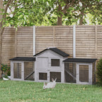 Outdoor Rabbit House 83" 2 Story Deluxe XL Wooden Rabbit Hutch Big Bunny Cage w/ Ladder and Run, Gray