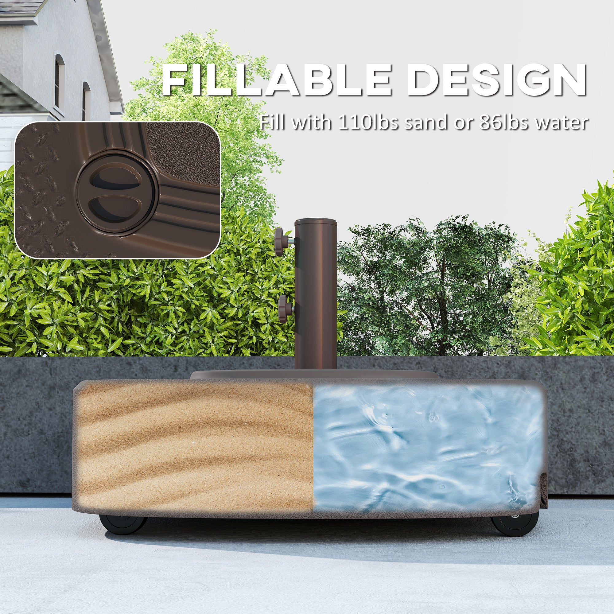 Patio Umbrella Base Outdoor Umbrella Stand with Wheels for 1.5"/1.9" Umbrella Poles