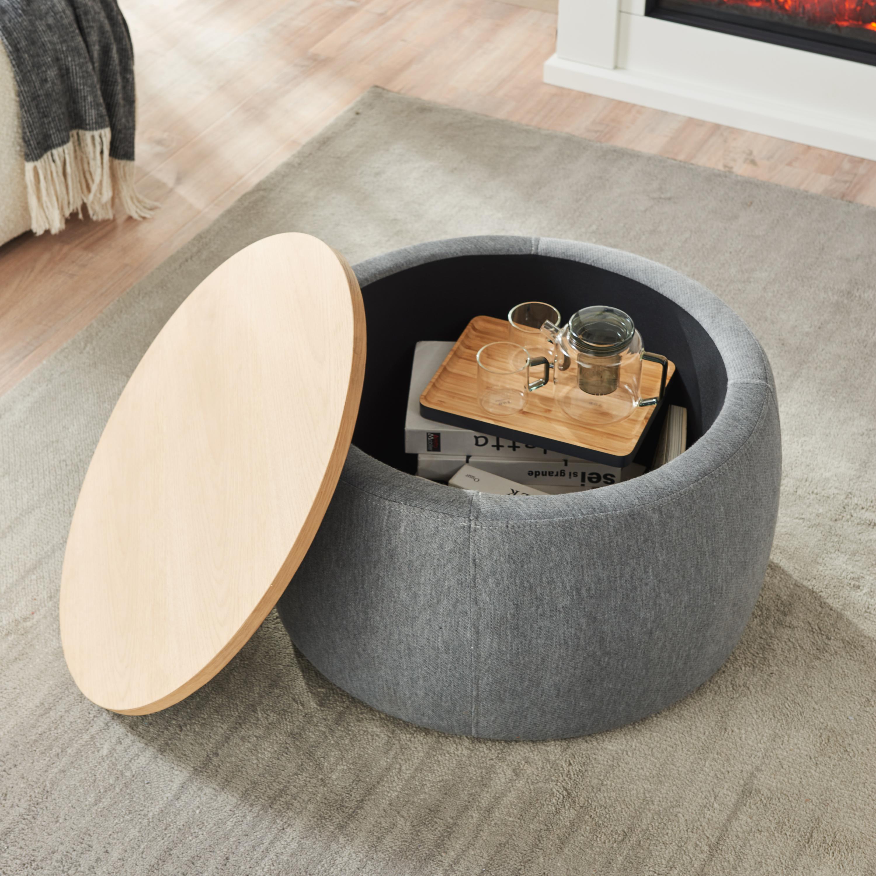 2-in-1 Round Storage Ottoman with Removable Lid, Hidden Storage, End Table & Ottoman for Living Room, 25.5" L x 25.5" W x 14.5" H, Dark Grey