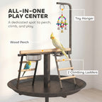 Bird Stand with Wheels Parrot Play Stand with Round Tray Stainless Steel Feed Bowls Indoor Outdoor Dark Gray