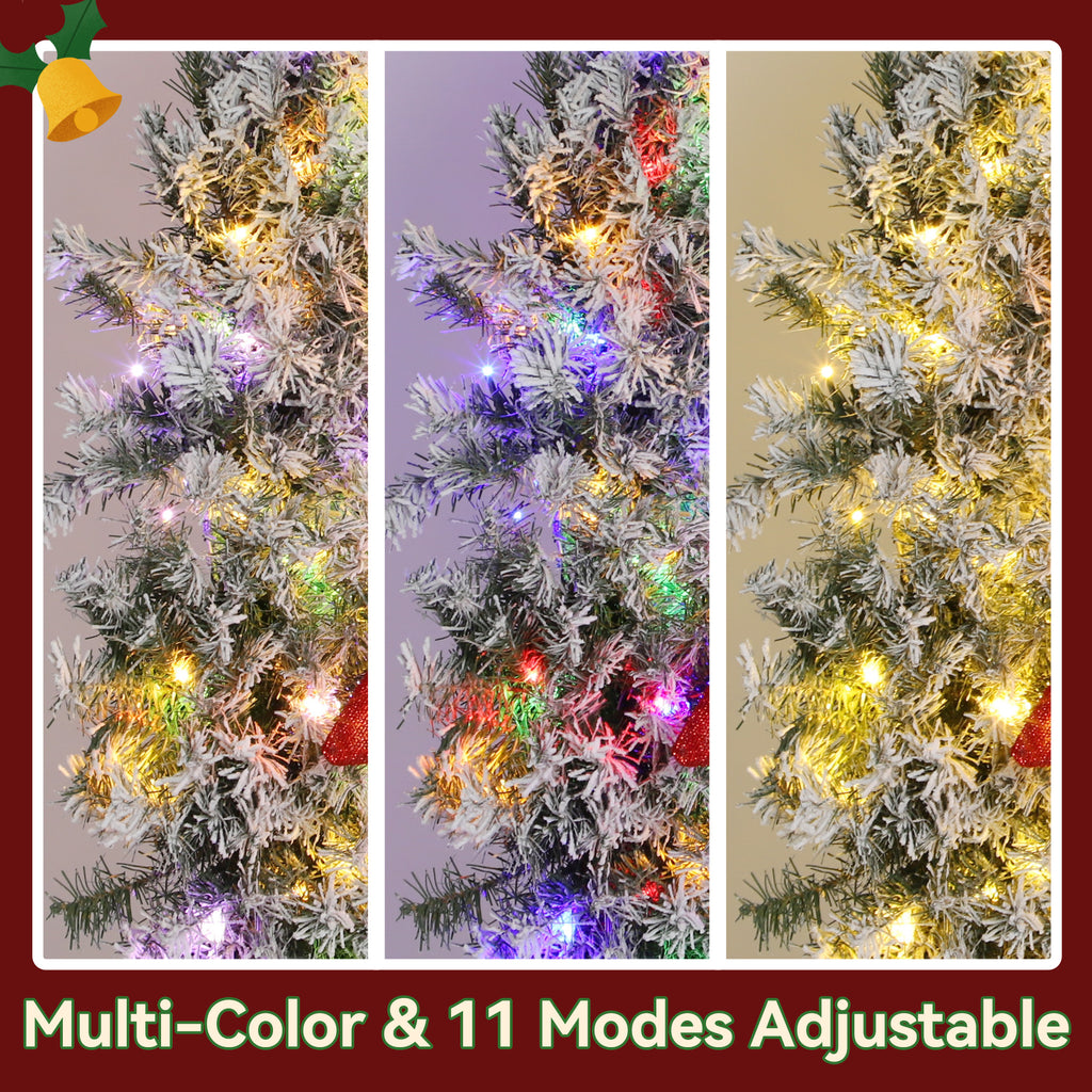 60in Flocked Pre-Lit Christmas Wreath with 3D Red Bow, 11 Lighting Modes, Front Door Christmas Wreath with Remote