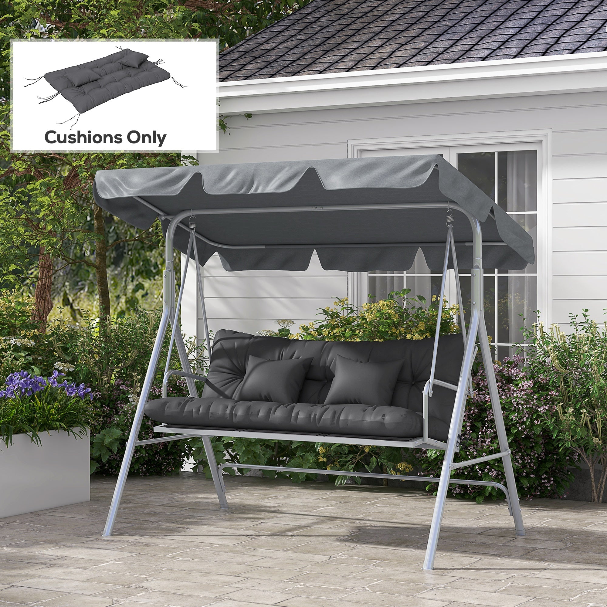 59" Tufted Bench Cushions & Throw Pillows, Replacement Bench Seat Pad, Back & 2 Pillows for Outdoor Furniture, Charcoal