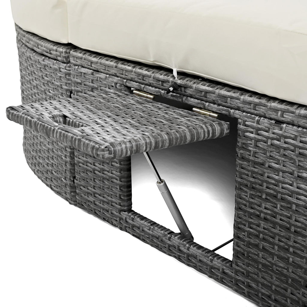 2-Person Patio Daybed with Adjustable Backrest & Cup Tray, Wicker Chaise Lounge with Thick Cushion, 78.5'' L x 55.5'' W x 16.5'' H, Beige