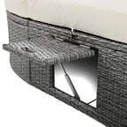 2-Person Patio Daybed with Adjustable Backrest & Cup Tray, Wicker Chaise Lounge with Thick Cushion, 78.5'' L x 55.5'' W x 16.5'' H, Beige