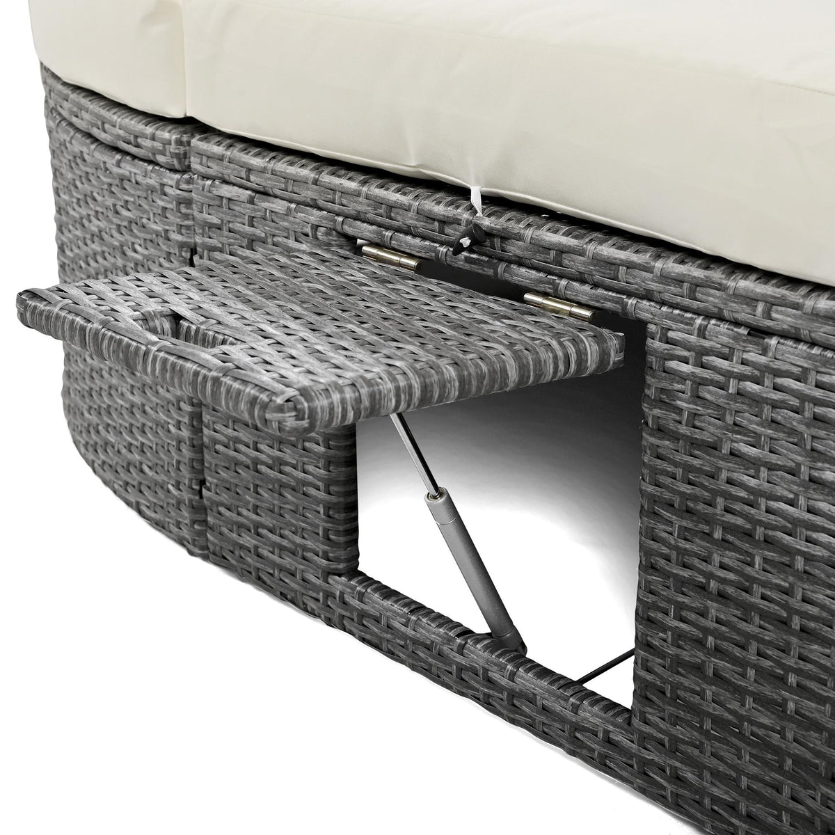 2-Person Patio Daybed with Adjustable Backrest & Cup Tray, Wicker Chaise Lounge with Thick Cushion, 78.5'' L x 55.5'' W x 16.5'' H, Beige