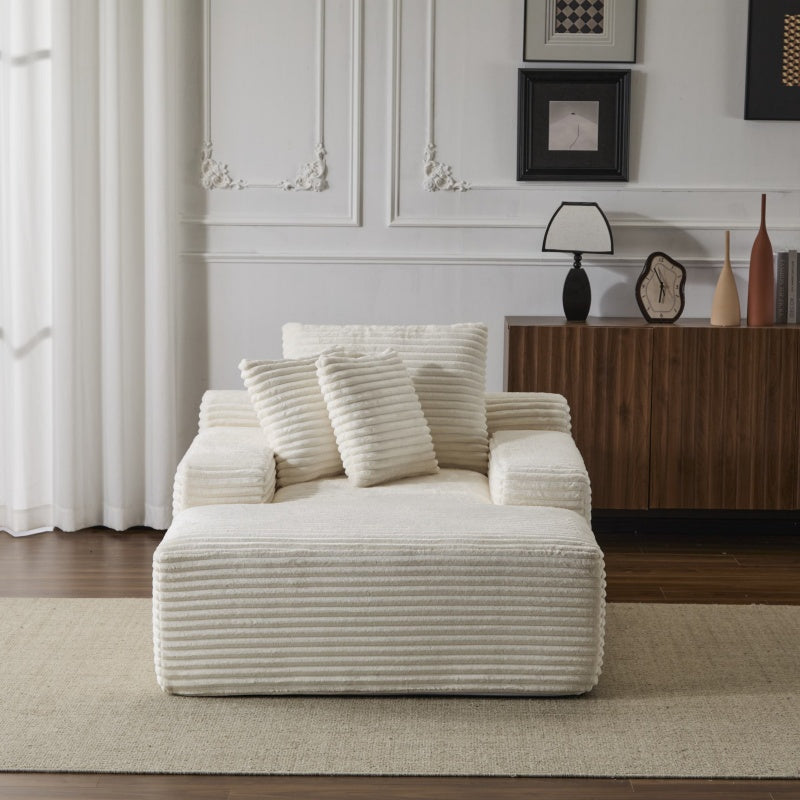 Compressed Sofa Oversized Chaise Lounge Chair with 3 Throw Pillows and Wide Armrest, Modular Sofas for Small Spaces Sleeper Sofa Daybed with Corduroy Fabric, 66'' L x 47'' W x 24'' H, White