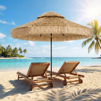 8.5 FT Hula Thatched Tiki Patio Umbrella, 2-Tier Tropical Hawaiian Style Outdoor Umbrella with 8 Ribs, UPF30+, Khaki