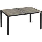 Patio Table for 6 with Aluminum Frame, Faux Wood Tabletop, Rectangular Outdoor Table for Backyard, Lawn, Balcony, Gray