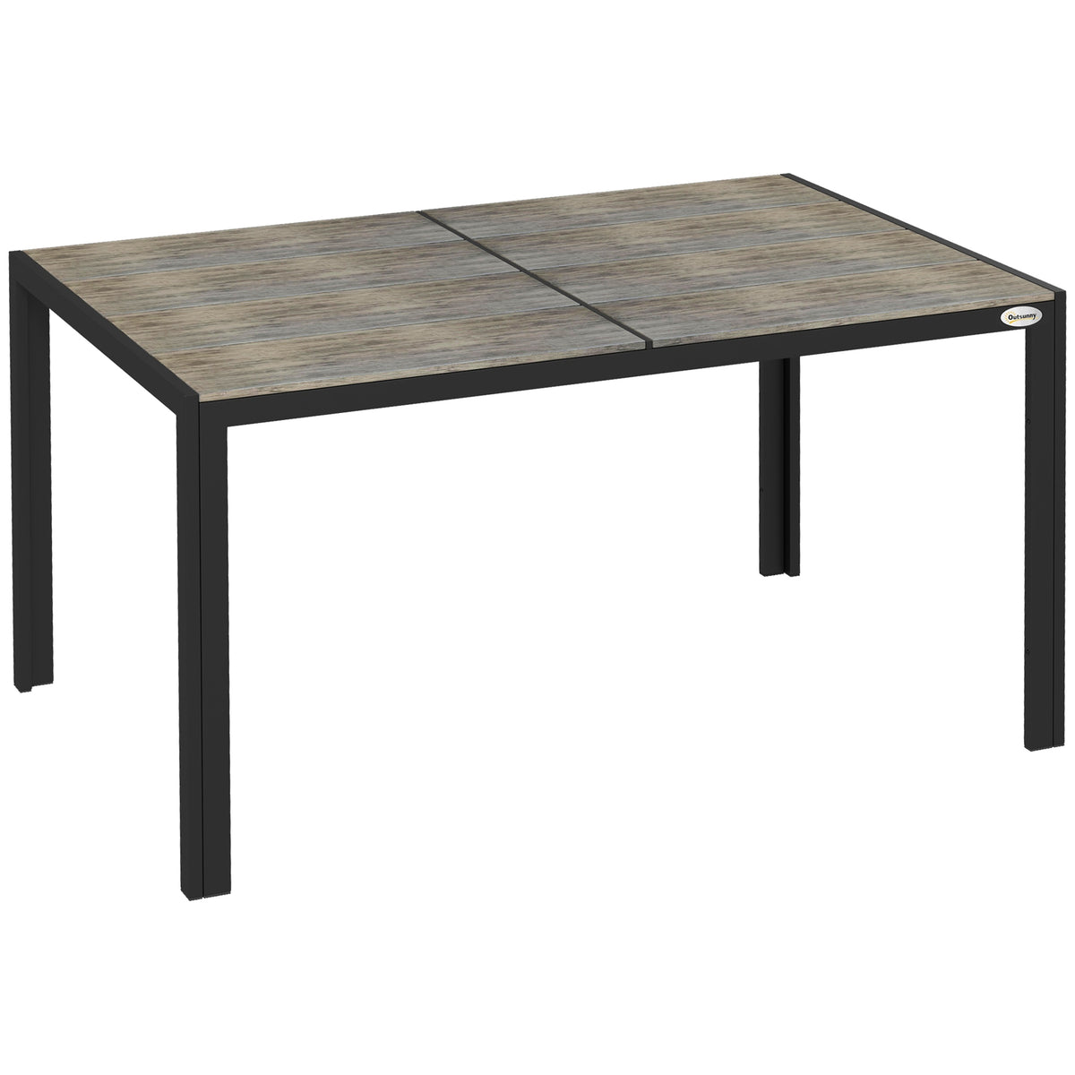 Patio Table for 6 with Aluminum Frame, Faux Wood Tabletop, Rectangular Outdoor Table for Backyard, Lawn, Balcony, Gray