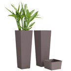 23.6 Inch Tall Planters for Outdoor Plants, Set of 2 Plastic Flower Pots with Drainage Holes, Brown