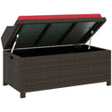 Outdoor Wicker Storage Bench with Storage & Cushion, Red