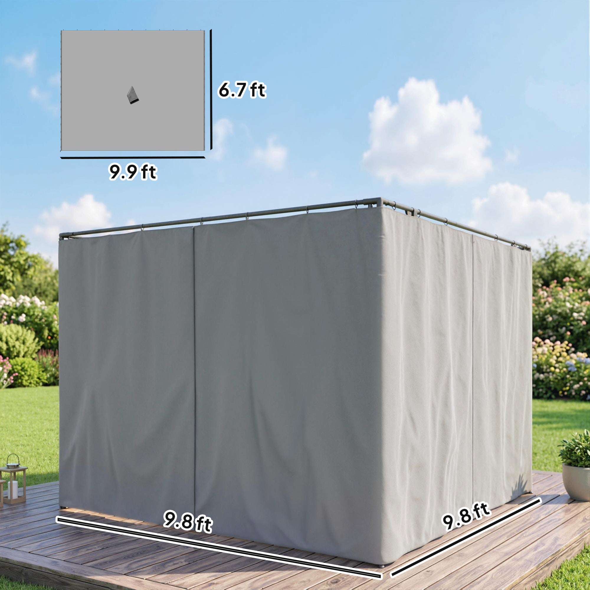 9.84' x 9.84' Gazebo Sidewall Set with Hooks/C-Rings, Gray