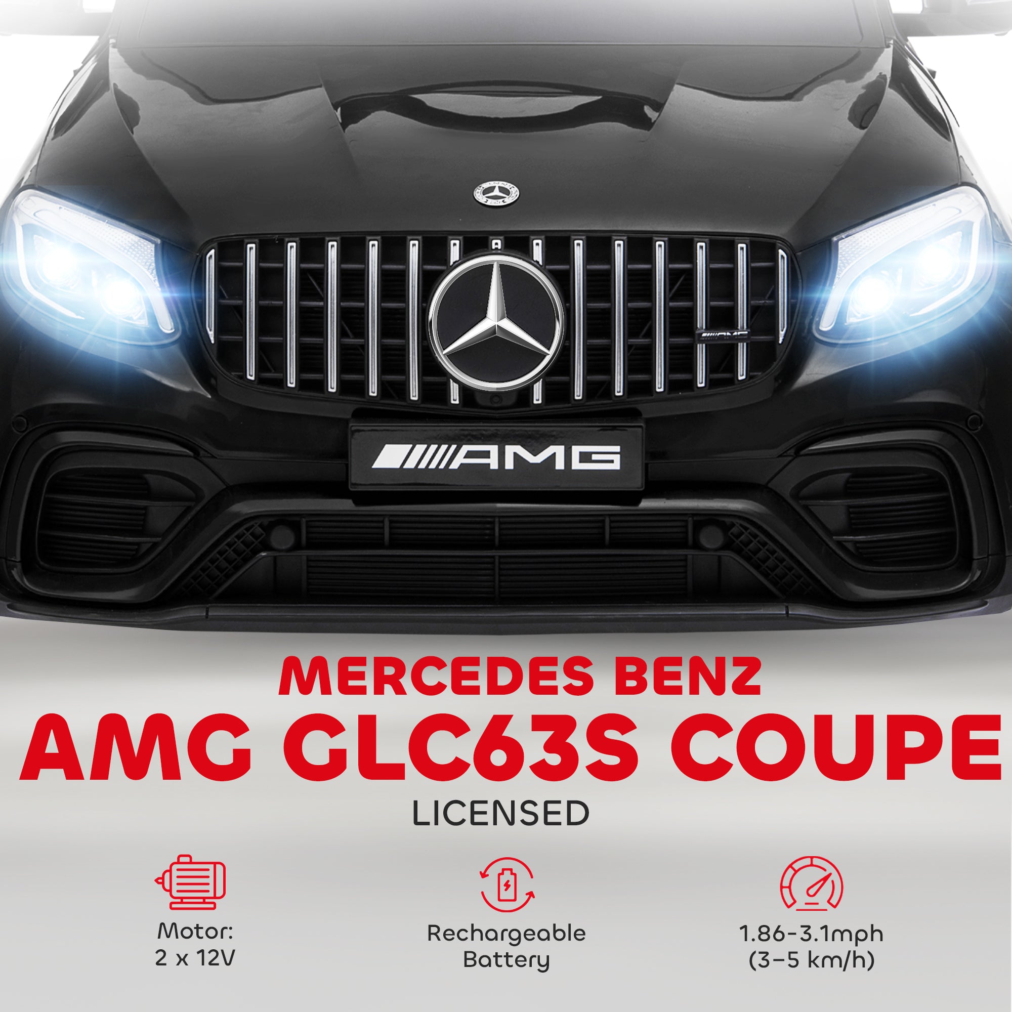 Toddler Ride On Car ( AMG GLC63S Coupe) Electric Kids Ride On Car with 2 Speed, MP3 Player, Light, Horn, Songs, Suspension - Fun for Toddlers and Kids - Black