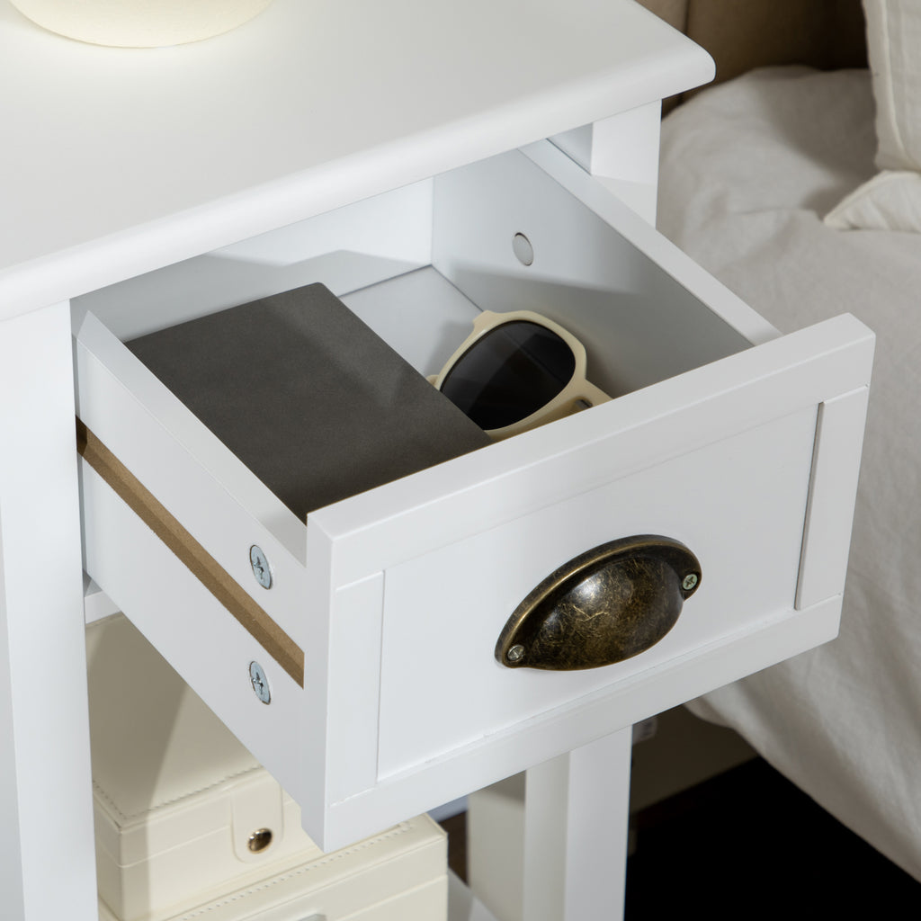 2-Tier Nightstand, Side Table with Drawer and Shelf for Living Room or Bedroom, Set of 2, White