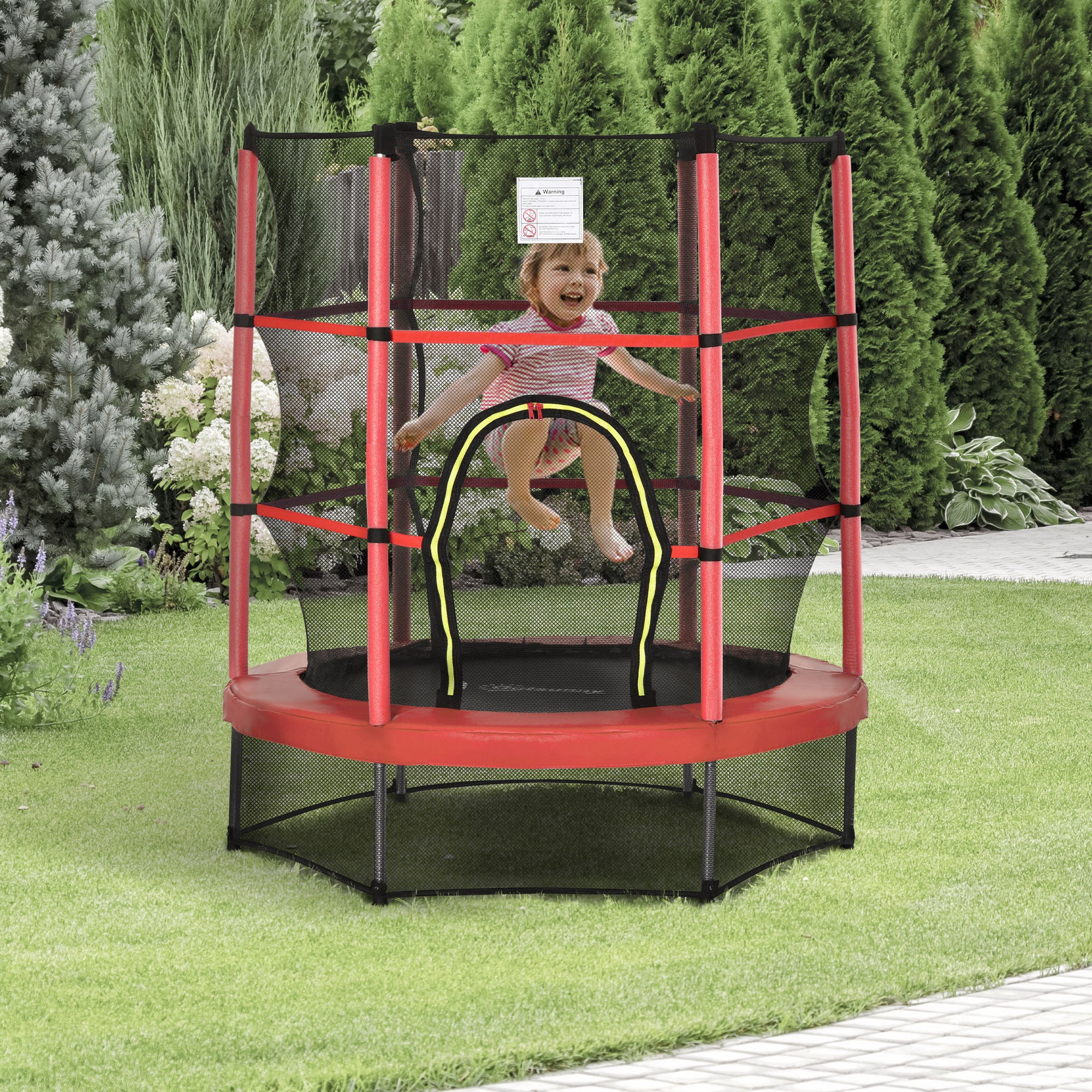 Φ5FT Kids Trampoline with Enclosure Net for Age 3 to 6 Years Red
