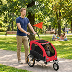 2 in 1 Dog Bike Trailer, Foldable Pet Stroller, Dog Bicycle Trailer with Suspension, for Medium Dogs up to 44 LBS, Red