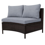 5 Piece Half-Moon Patio Sectional with Glass Table, All-Weather Wicker Sofa with Thick Cushions, 47.5" L x 27" W x 27" H, Grey