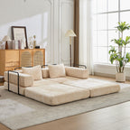 Convertible Sofa Bed Floor Sofa with Fixed-Shape Frame and Chenille Fabric, Compressed Sofa for Living Room, 79" L x 39.5" W x 25" H, Beige