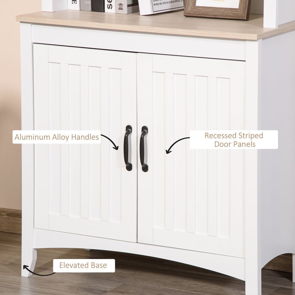 70" Kitchen Hutch, Freestanding Storage Pantry Cabinet with 3-Tier Shelving, Sideboard with Adjustable Shelves and Open Countertop, White