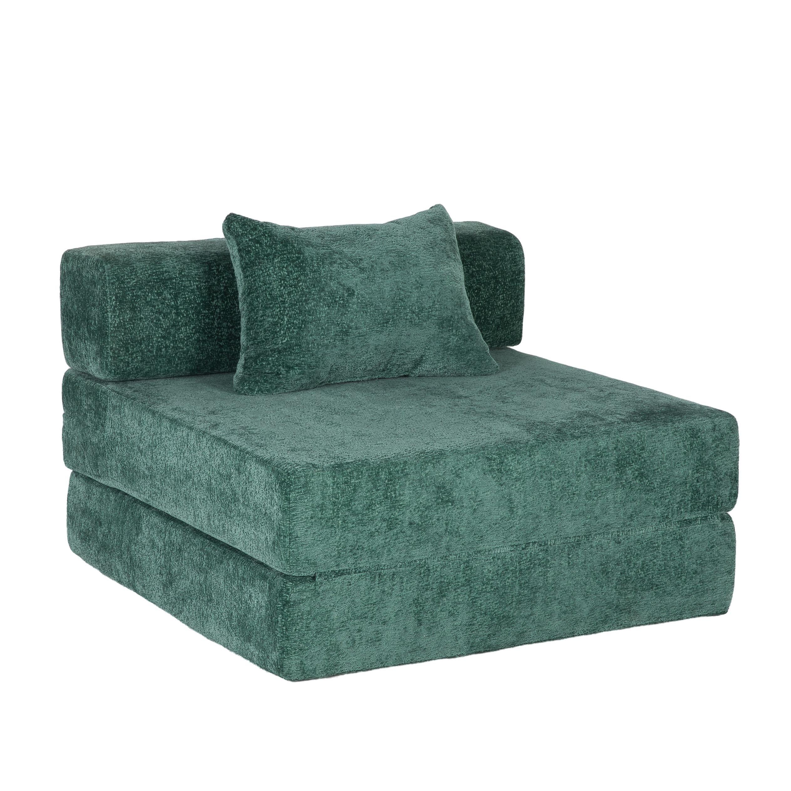 Compressed Sofa Single Seater Modular Sectional with Chenille Fabric, Modular Sofas for Small Spaces Convertible Floor Sofa Bed, 39.5" L x 39.5" W x 25" H, Beige