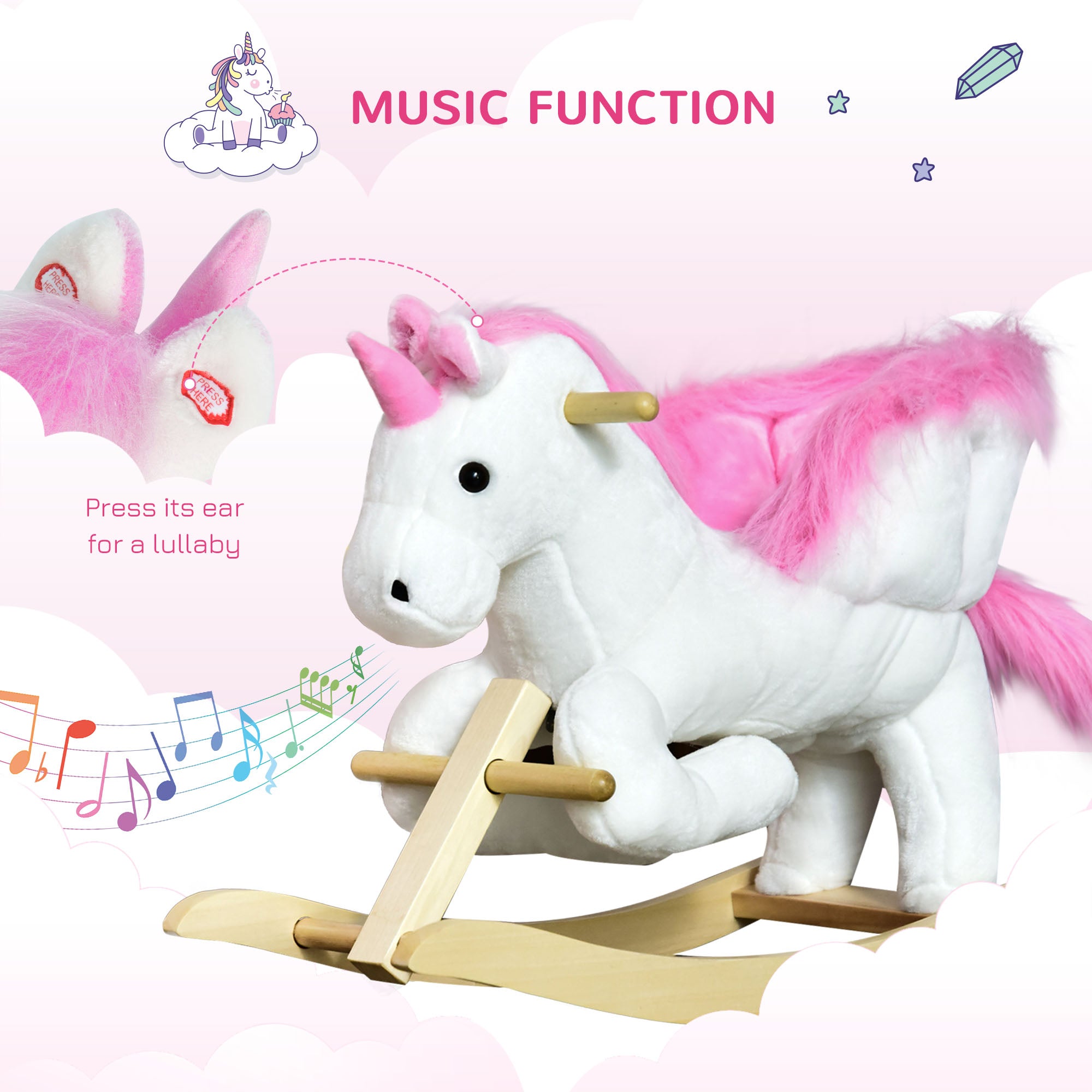 Unicorn Baby Rocking Horse Toy for Kids with Lullaby Song, Plush Ride on Horse with Heavy-Duty Support System, Pretend Play Interactive Toy for Toddlers 18-36 Months