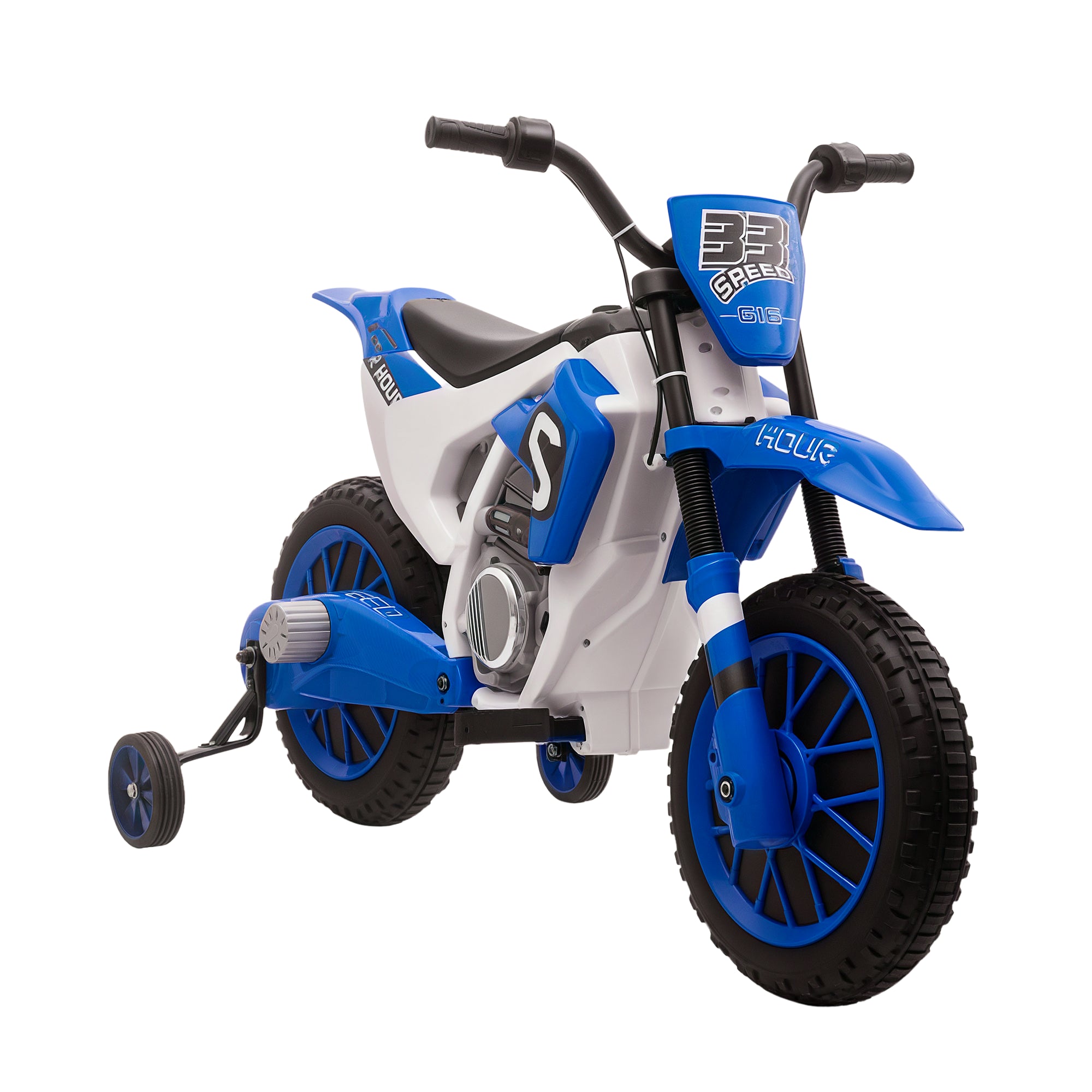 12V Kids Motorcycle w/ Treaded Tires, 5mph Top Speed Electric Bike for Kids, Ride On Motorcycle w/ Training Wheels, Battery Charger, Spring Suspension, Blue