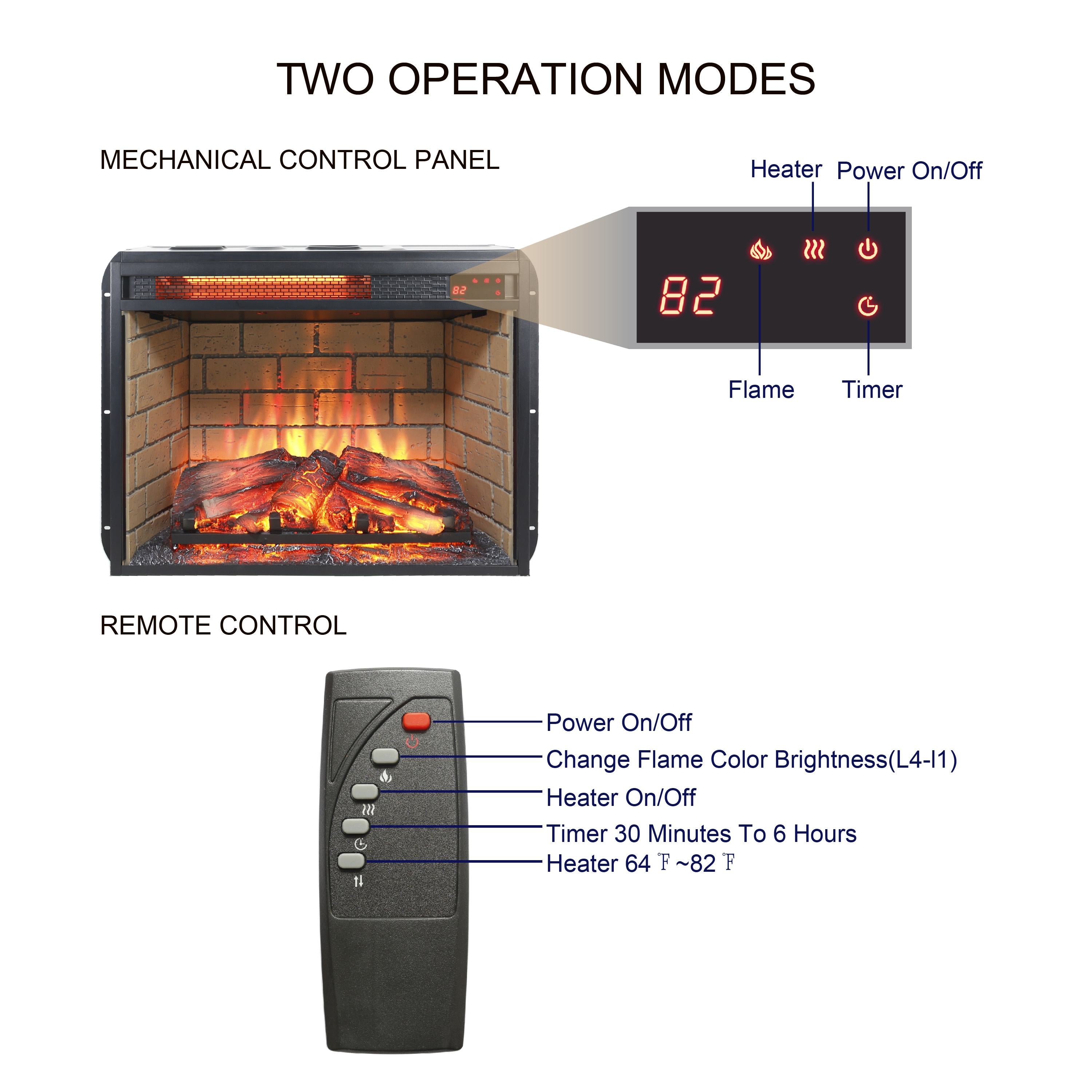 23" Infrared Quartz Heater Fireplace Insert with Realistic Flame, Adjustable Brightness, CSA/UL Certified, Antique Black