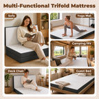 Trifold Mattress, 6 Inch Memory Foam Mattress for Guest, Camping, RV, Travel, Yoga, Made in USA, 80" x 60" x 6"
