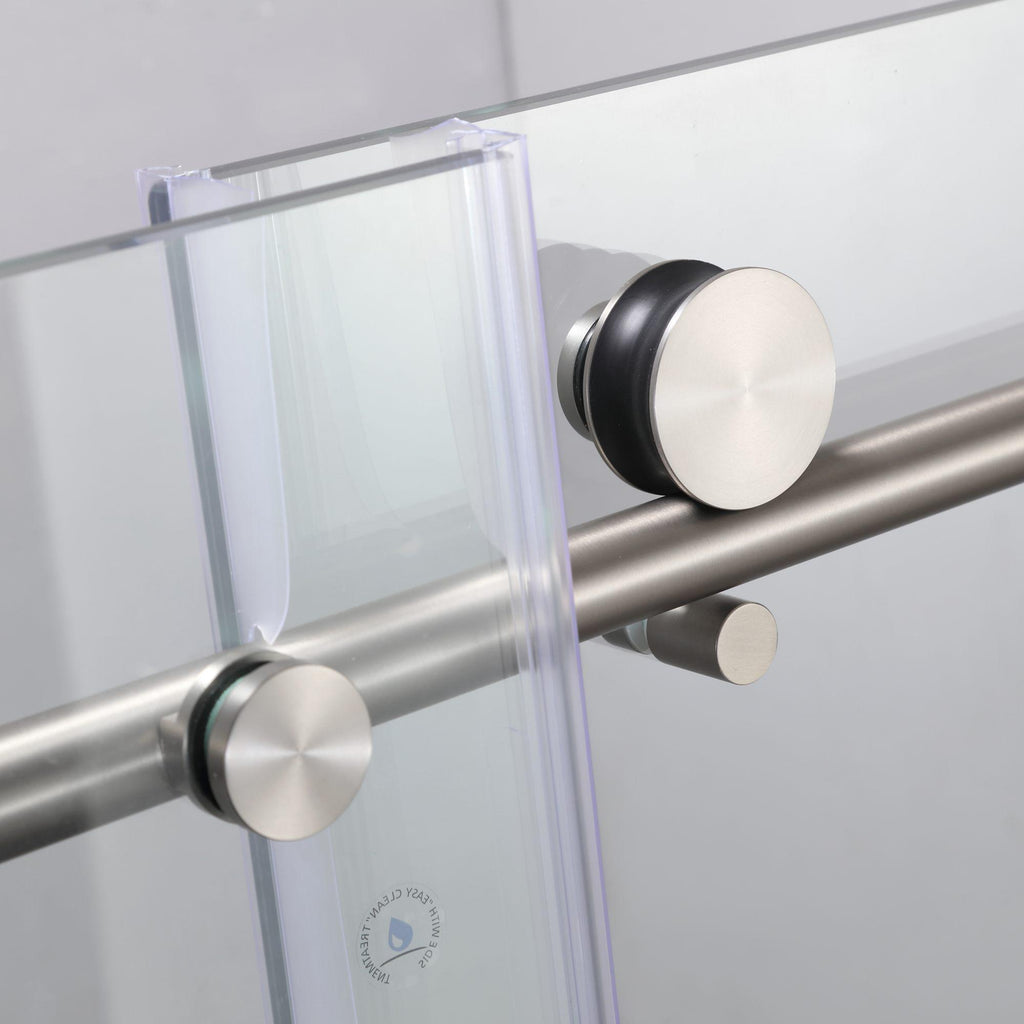 Frameless Shower Door with Stainless Steel Hardware, Support Bar, Bathroom Door with Waterproof Seals, 60" L x 0.5" W x 76" H, Brushed Nickel