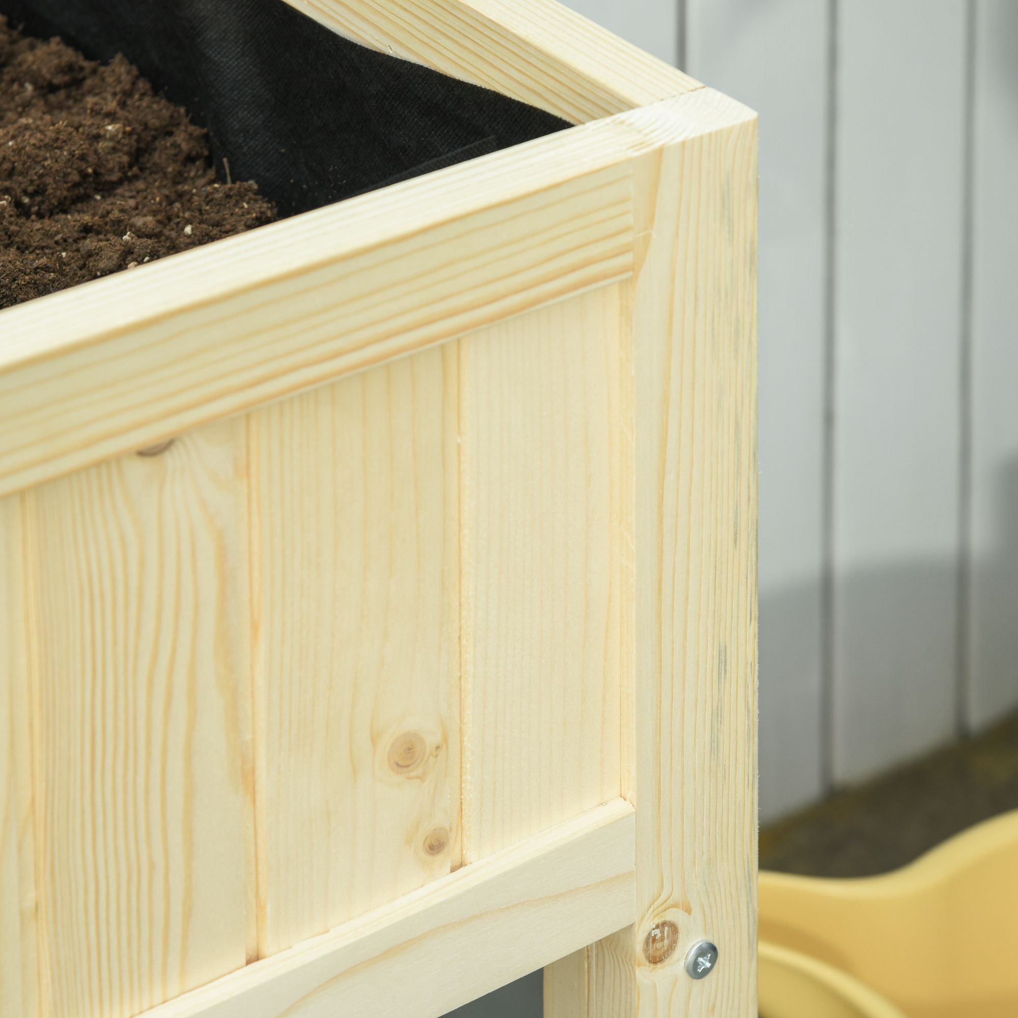 Raised Garden Bed Elevated Wooden Planter Box with Space-Saving Folding Design, Drainage Holes, & Inner Liner for Vegetable Fruit Herb Grow
