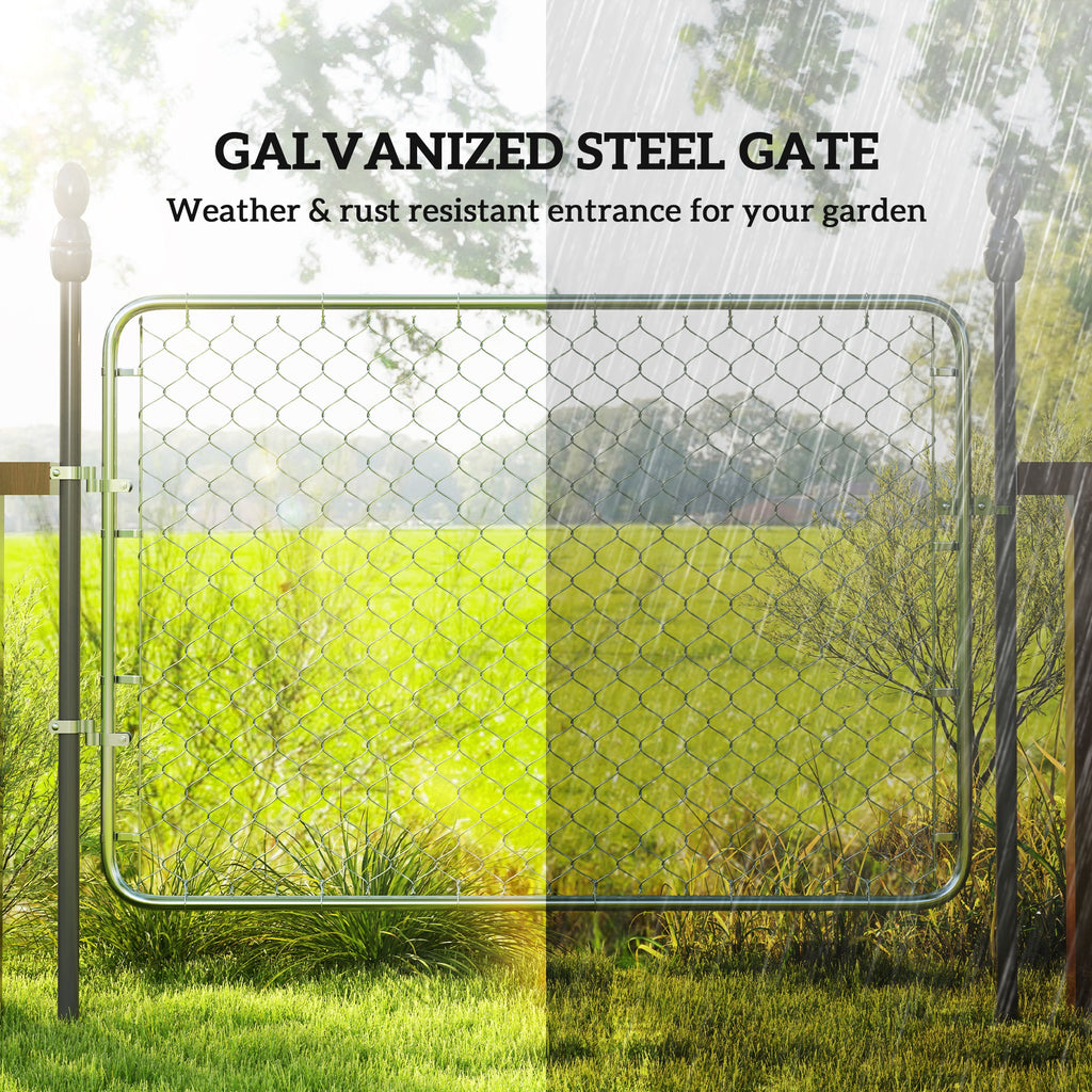 Garden Gate Chain Link Fence Gate, Galvanized Steel Garden Door for Yard Entrance Way, 47.2 x 70.9 in., Silver
