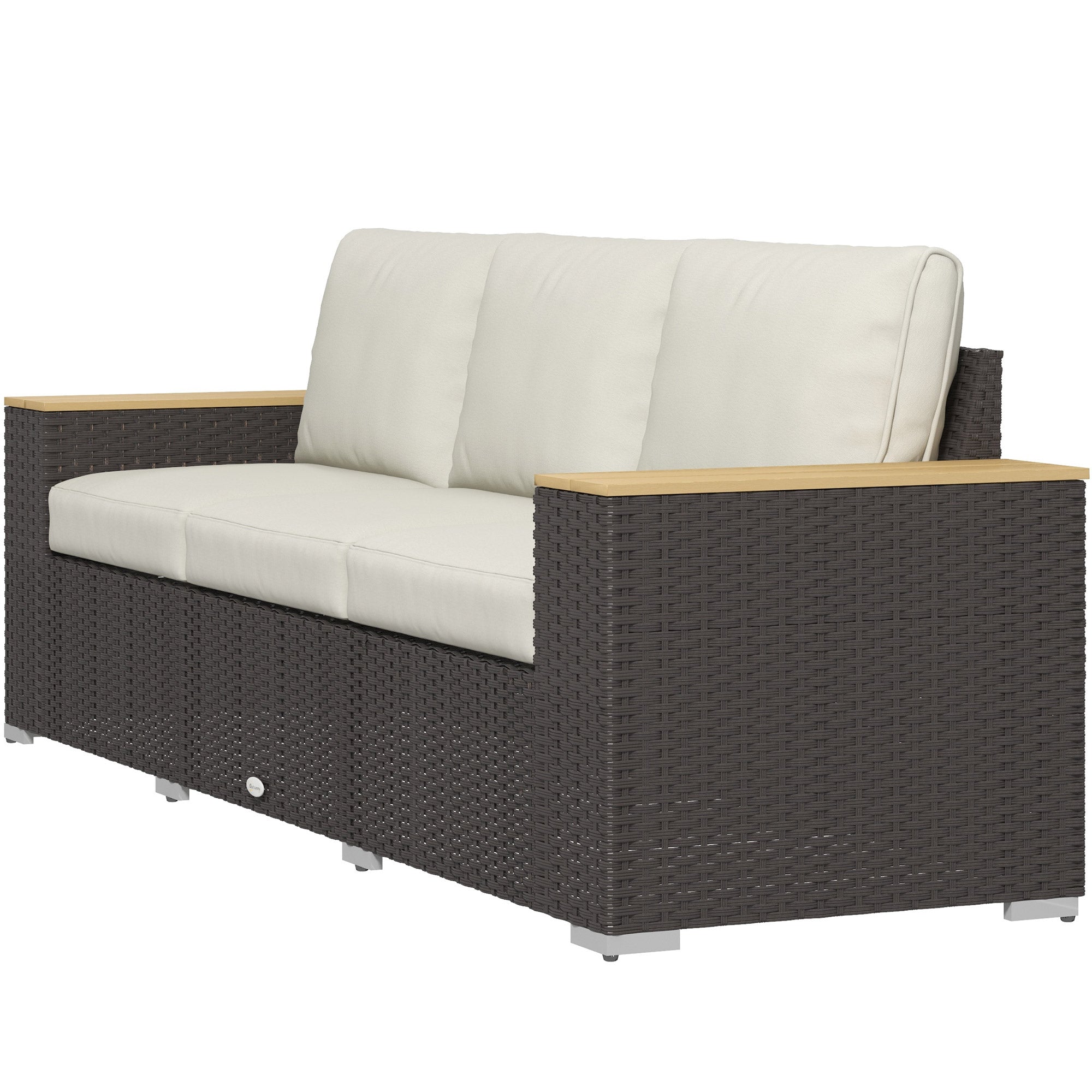 3-Seat Outdoor Patio Sofa, PE Wicker Outdoor Couch with Extra Wide Deep Seat, Wide Armrests 4" Cushions, Beige