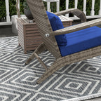 Wicker Adirondack Chair Fire Pit Chair w/ Ottoman & Cushions, Blue
