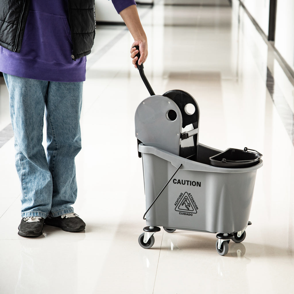 9.5 Gallon (38 Quart) Mop Bucket with Wringer Cleaning Cart, 4 Moving Wheels, Mop-Handle Holder & 2 Separate Buckets, Gray