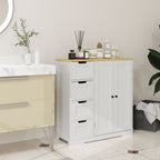 Freestanding Bathroom Floor Cabinet, Modern Bathroom Cabinet with Adjustable Shelf, 4 Drawers and 2 Doors, White