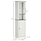 Farmhouse Bathroom Cabinet, Tall Storage Cabinet with Door and Adjustable Shelves, 15.5" x 11.75" x 63", White