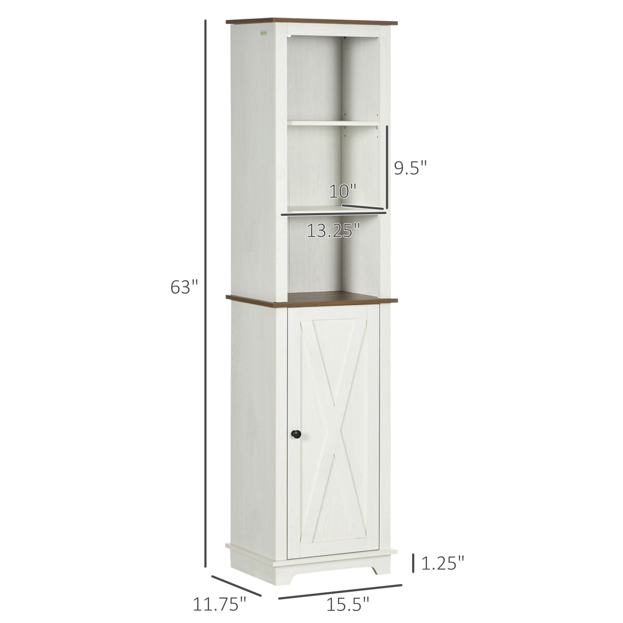 Farmhouse Bathroom Cabinet, Tall Storage Cabinet with Door and Adjustable Shelves, 15.5" x 11.75" x 63", White