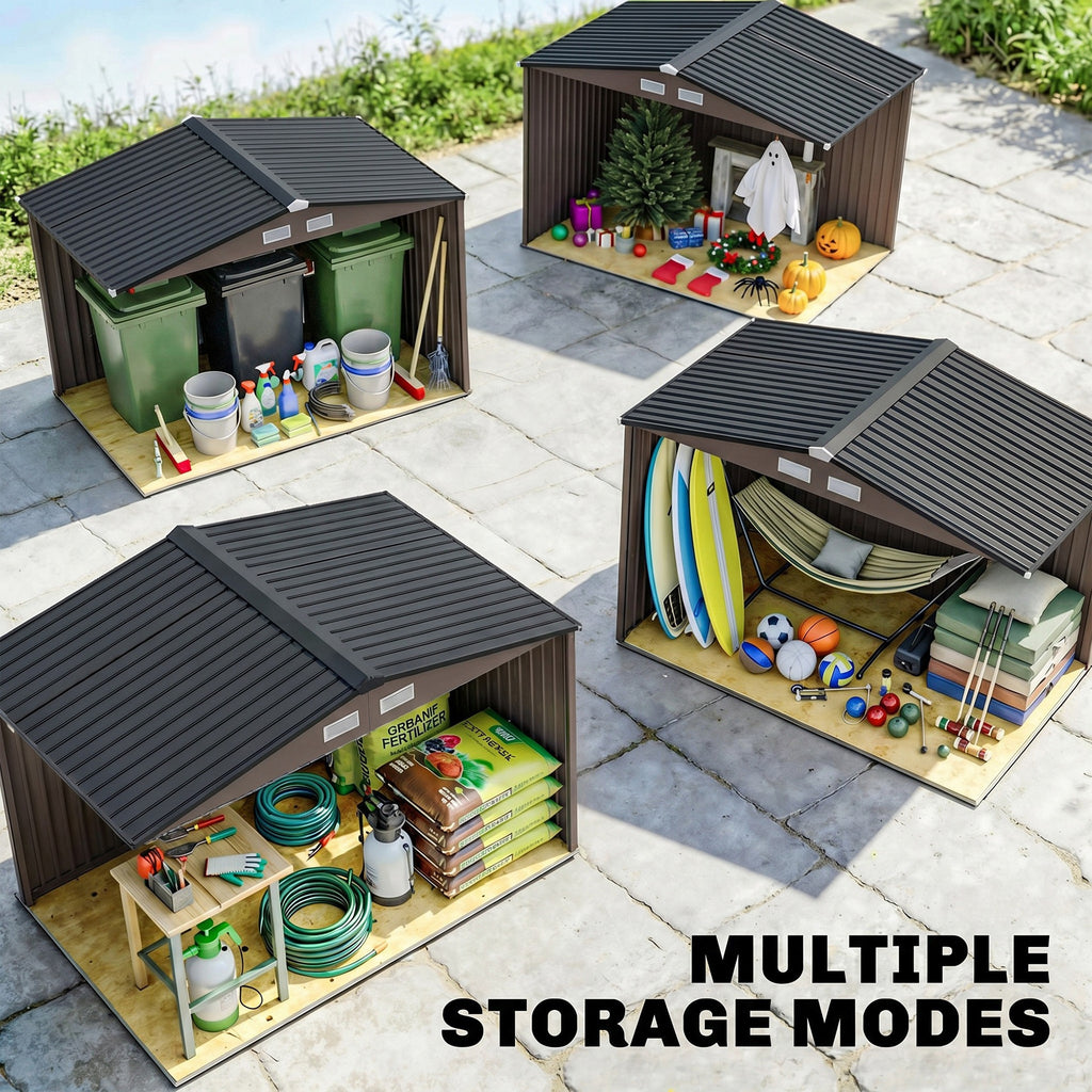 Outdoor Shed Garden Storage Shed Tool Storage Building with 4 Vents and 2 Sliding Doors, 9 x 6 FT, Brown