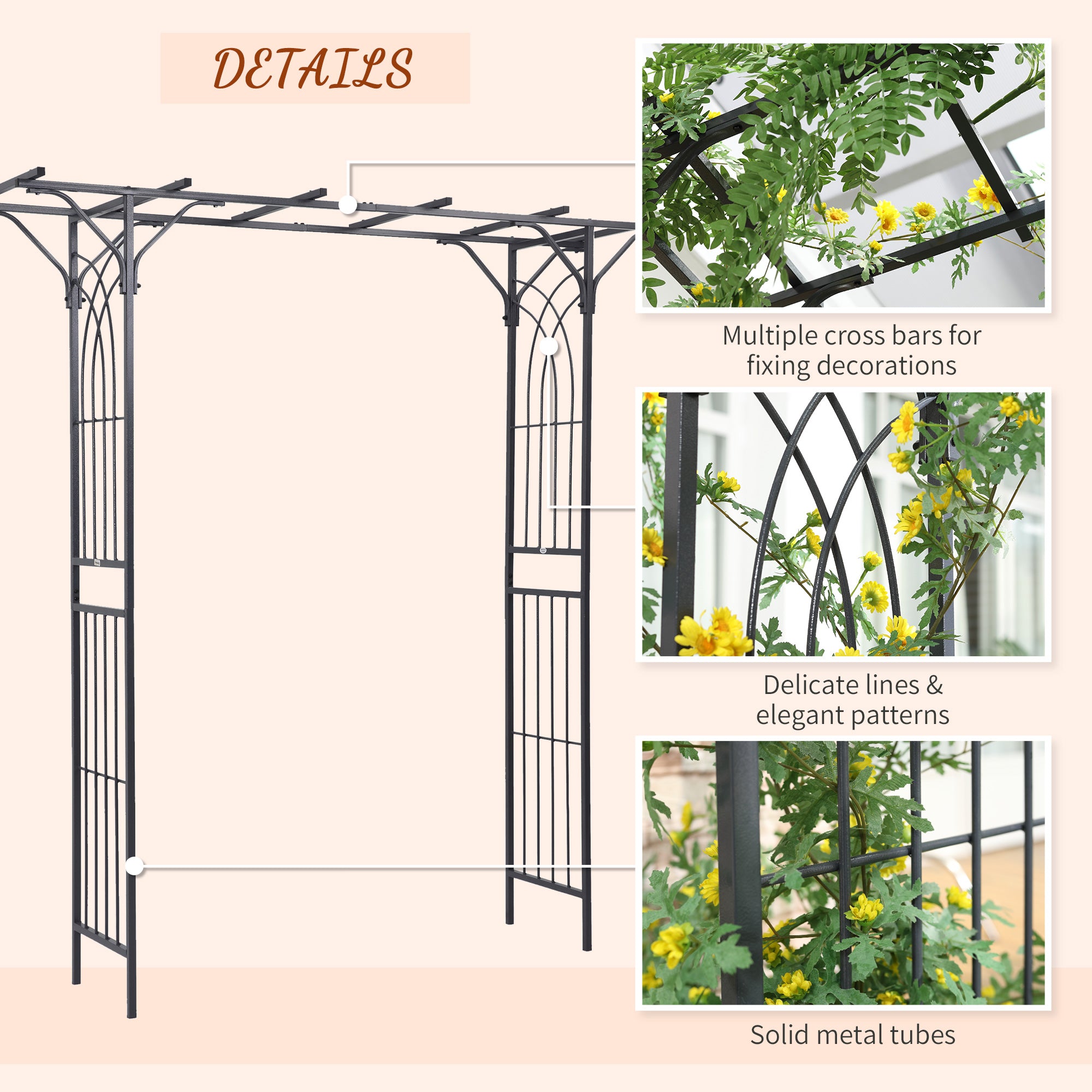 82'' Decorative Metal Garden Trellis Arch with Durable Steel Tubing & Elegant Scrollwork, Perfect for Weddings