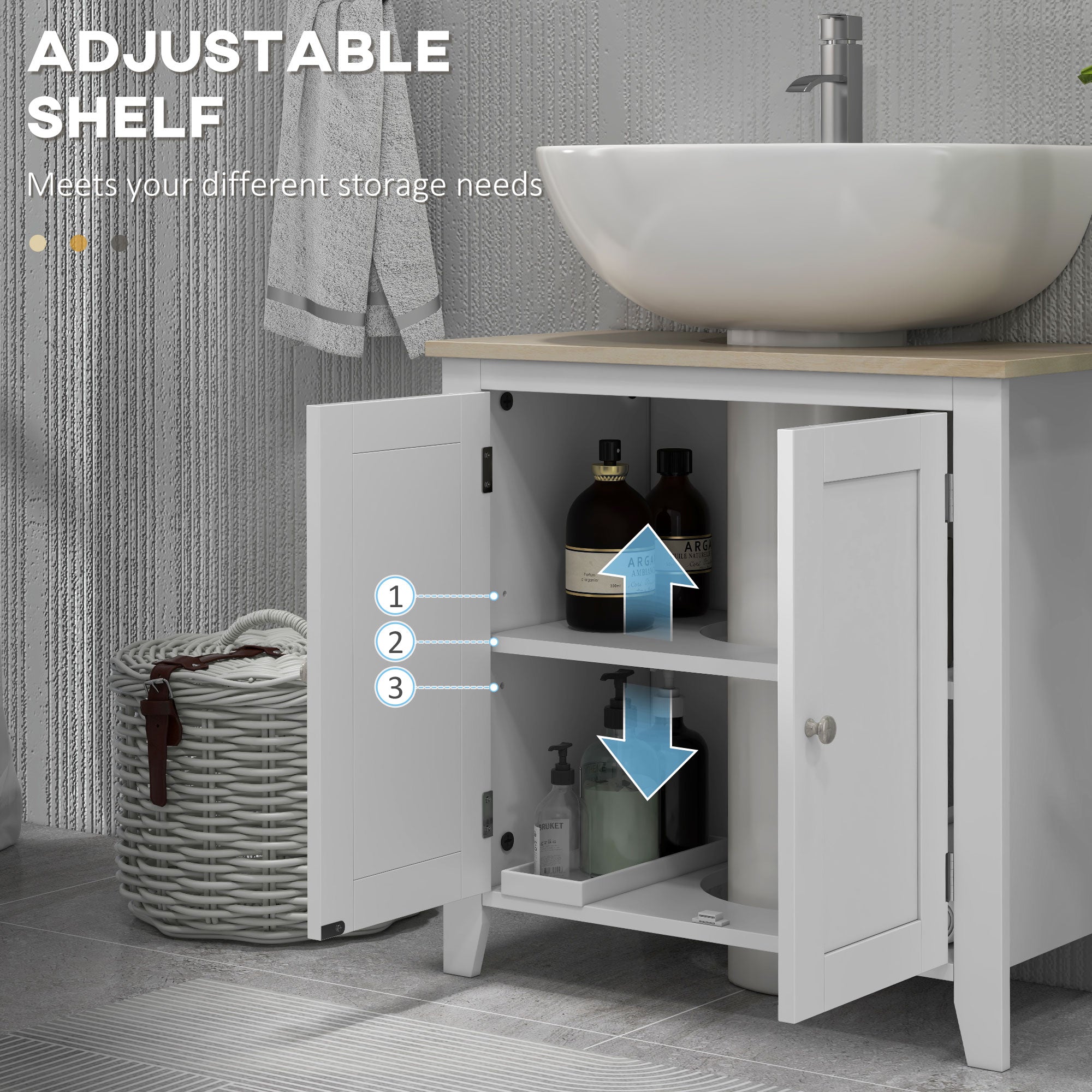 Pedestal Sink Storage Cabinet, Under Sink Cabinet with U-Shape and Adjustable Internal Shelf, White
