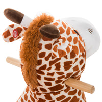 Kids Plush Rocking Horse Giraffe Style Themed Ride-On Chair Toy With Sound Brown