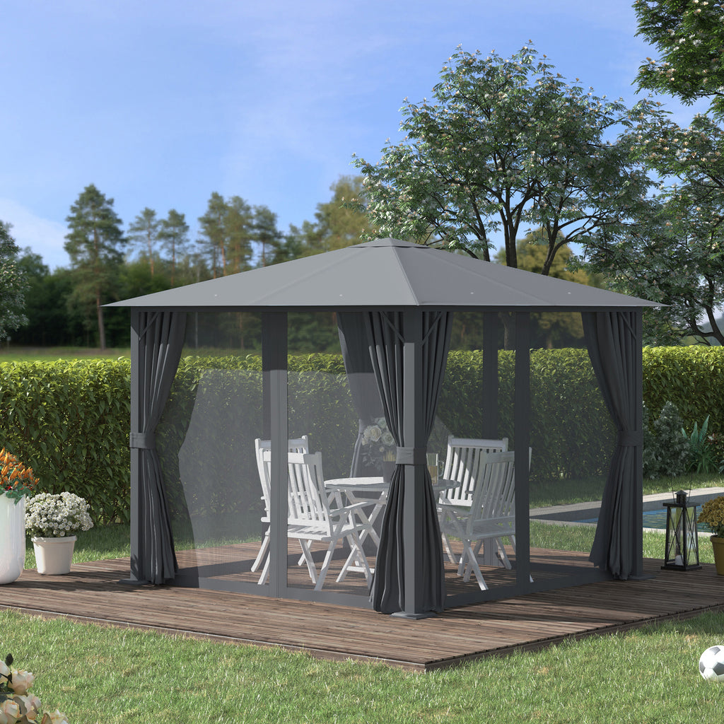 10' x 10' Patio Gazebo, Outdoor Gazebo Canopy Shelter with Netting & Curtains, Vented Roof, for Garden, Lawn, Backyard and Deck, Black