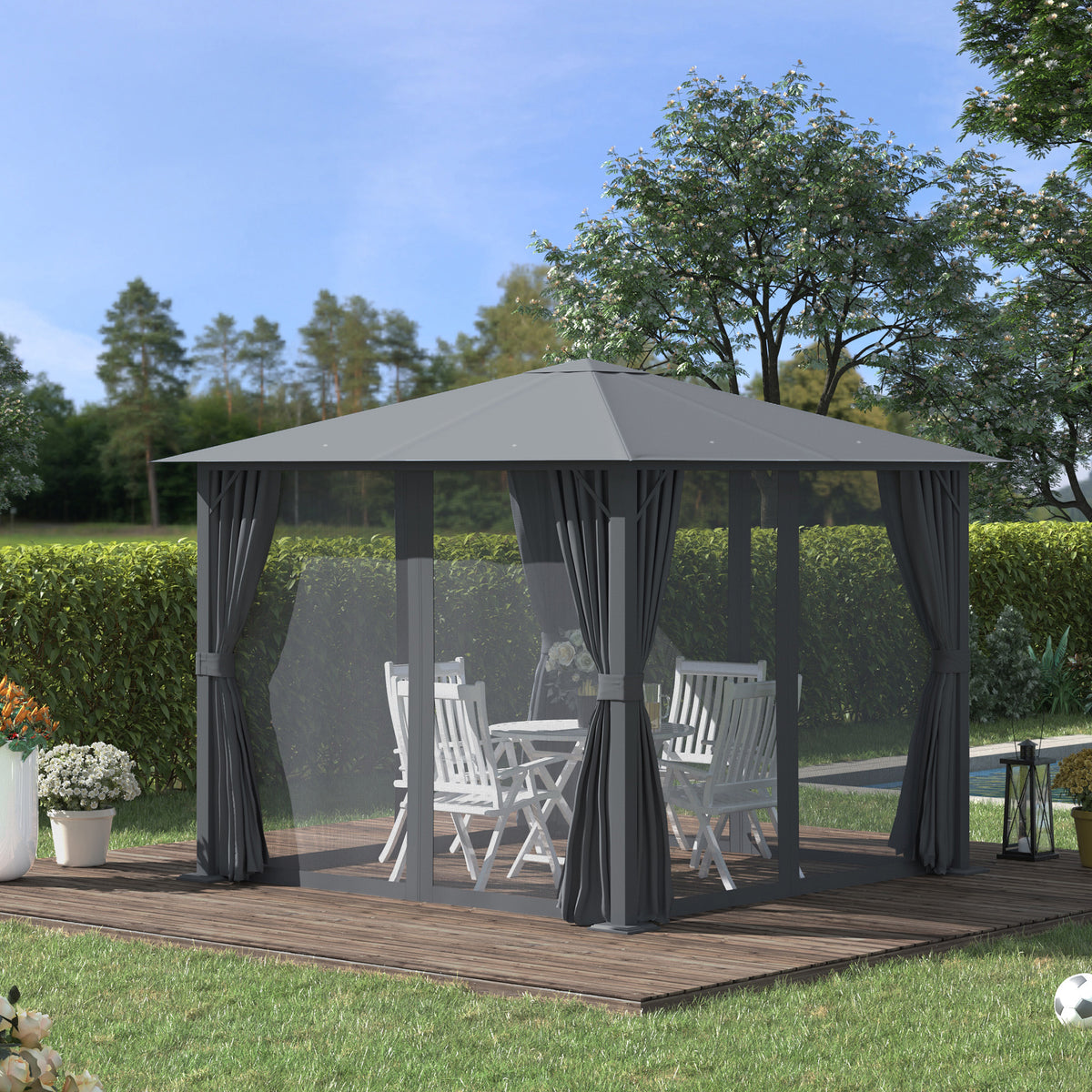 10' x 10' Patio Gazebo, Outdoor Gazebo Canopy Shelter with Netting & Curtains, Vented Roof, for Garden, Lawn, Backyard and Deck, Black