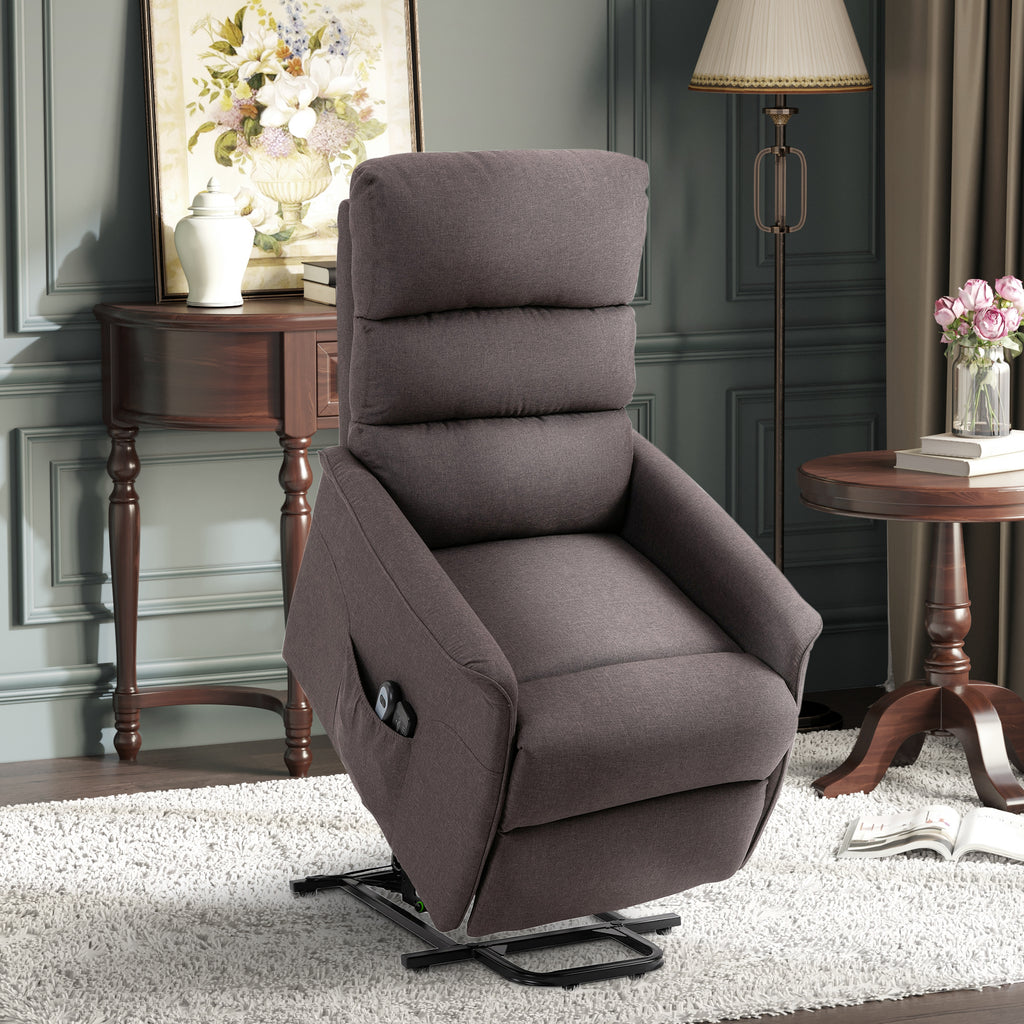 Power Lift Assist Recliner Chair for Elderly with Remote Control, Linen Fabric Upholstery, Brown