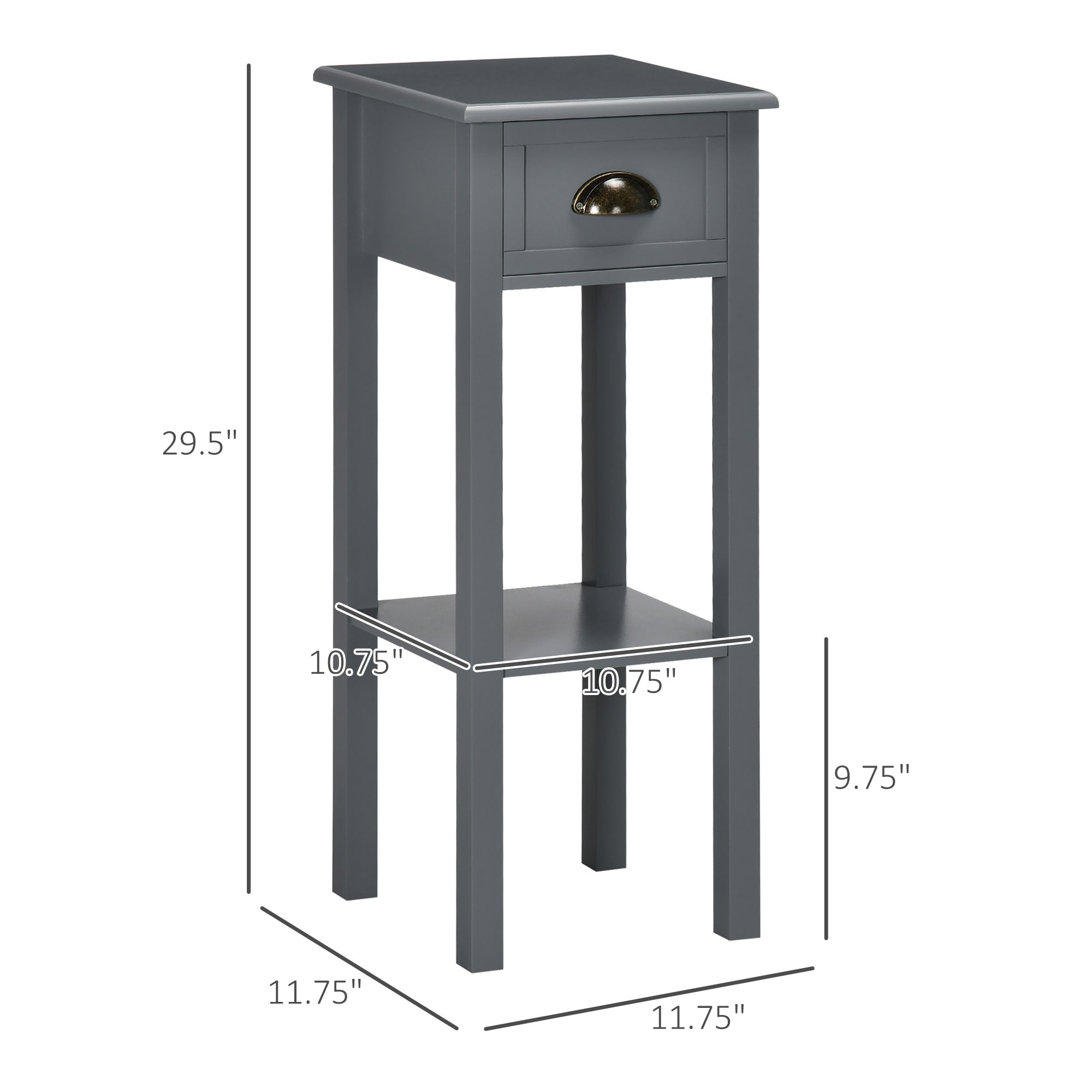 2-Tier Nightstand, Side Table with Drawer and Shelf for Living Room or Bedroom, Set of 2, Gray